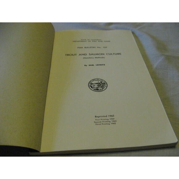 1963 State Of California Fish Bulletin #107 Trout & Salmon Culture Book Leitritz - Picture 3 of 3
